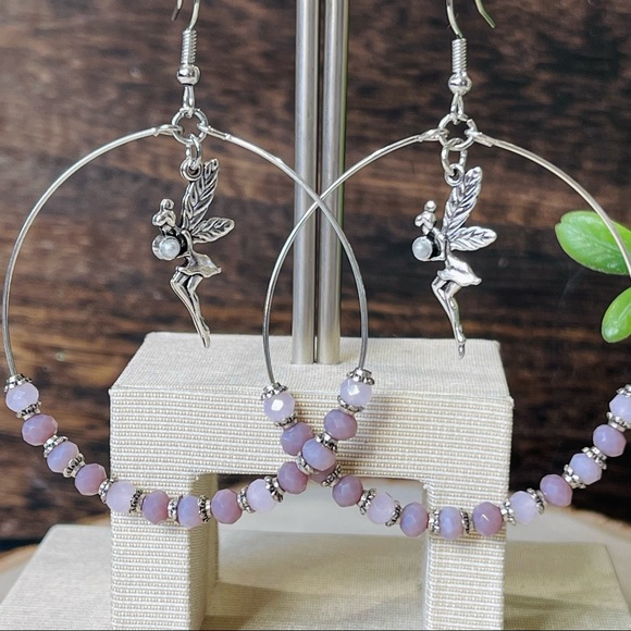 Silver FAIRY EARRINGS BELIEVE in MAGIC hoop FAIRY CRYSTAL BALL EARRINGS new - Picture 8 of 10